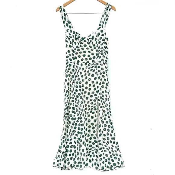 Reformation Fulton Midi Dress Green Polka Dot Slit Tapioca 8 Spring Leopard - Picture 3 of 12